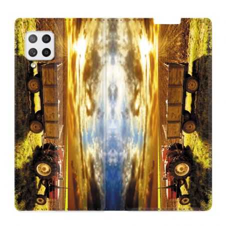 Housse Cuir Portefeuille Pour Samsung Galaxy A12 Agriculture Tracteur Color