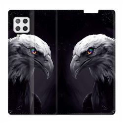 Housse Cuir Portefeuille Pour Samsung Galaxy A12 Aigle Royal Noir