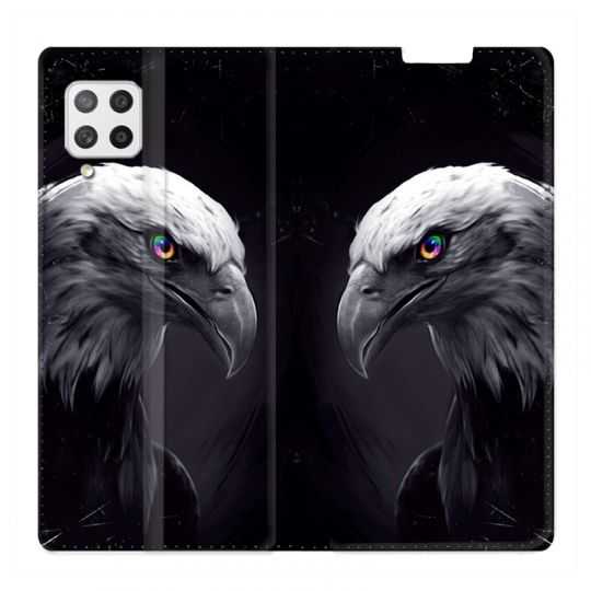 Housse Cuir Portefeuille Pour Samsung Galaxy A12 Aigle Royal Noir