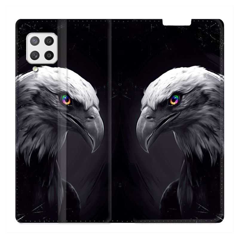 Housse Cuir Portefeuille Pour Samsung Galaxy A12 Aigle Royal Noir