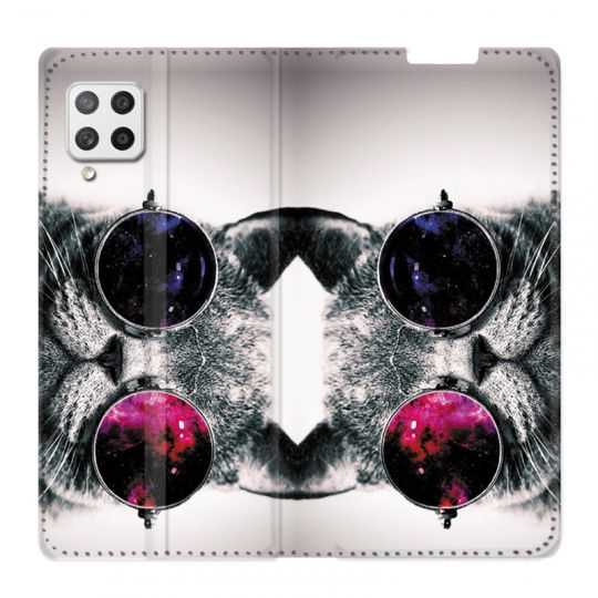 Housse Cuir Portefeuille Pour Samsung Galaxy A12 Chat Fashion