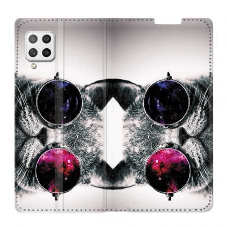Housse Cuir Portefeuille Pour Samsung Galaxy A12 Chat Fashion