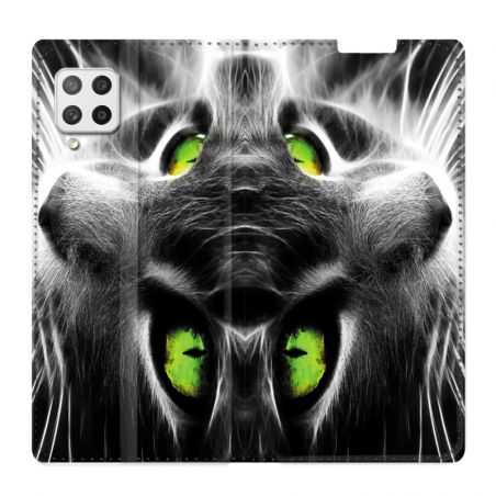 Housse Cuir Portefeuille Pour Samsung Galaxy A12 Chat Vert
