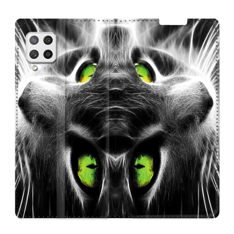 Housse Cuir Portefeuille Pour Samsung Galaxy A12 Chat Vert