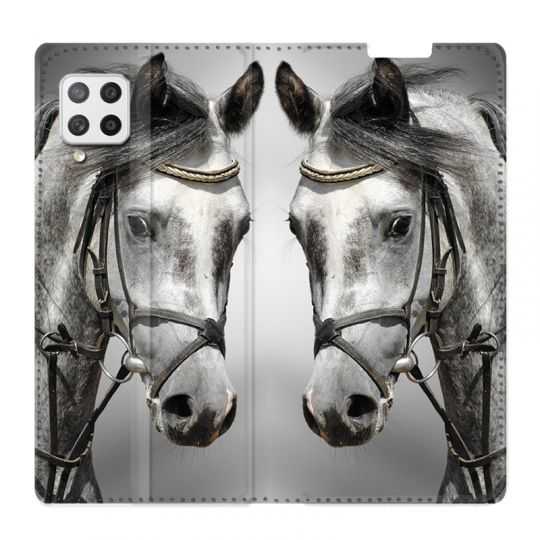 Housse Cuir Portefeuille Pour Samsung Galaxy A12 Cheval Blanc