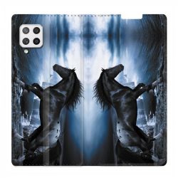 Housse Cuir Portefeuille Pour Samsung Galaxy A12 Cheval Noir