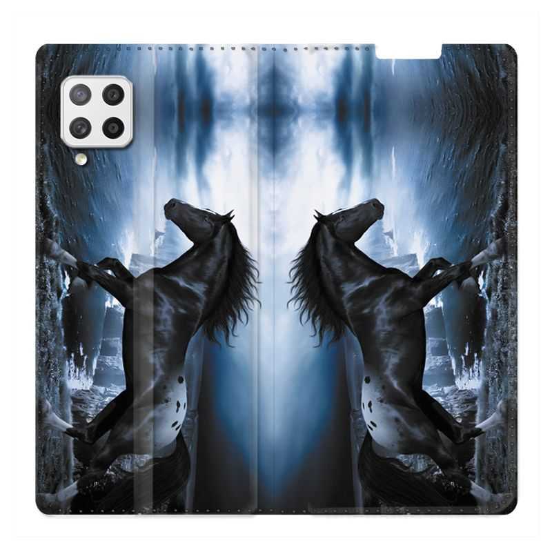 Housse Cuir Portefeuille Pour Samsung Galaxy A12 Cheval Noir