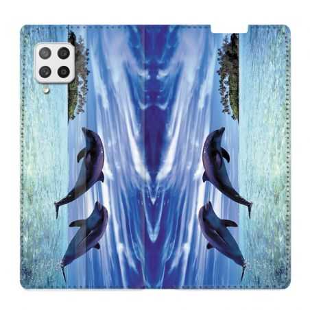Housse Cuir Portefeuille Pour Samsung Galaxy A12 Dauphin Ile