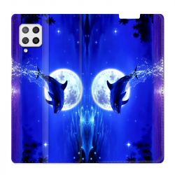 Housse Cuir Portefeuille Pour Samsung Galaxy A12 Dauphin Lune