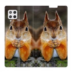 Housse Cuir Portefeuille Pour Samsung Galaxy A12 Ecureuil Face