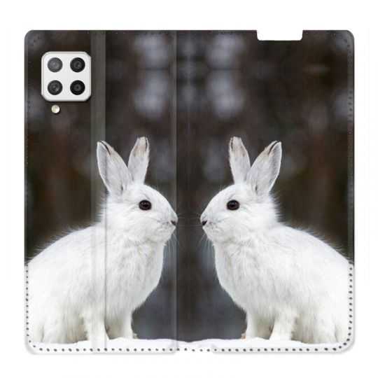 Housse Cuir Portefeuille Pour Samsung Galaxy A12 Lapin Blanc