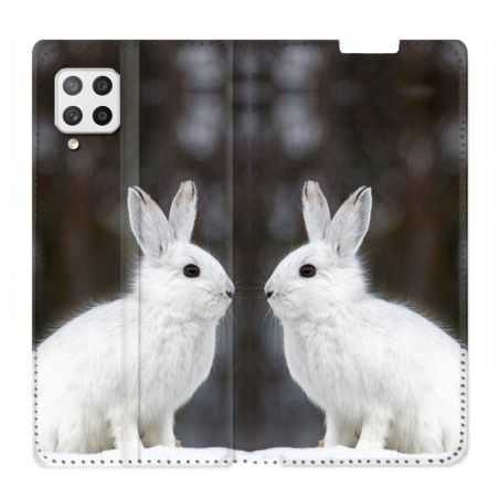 Housse Cuir Portefeuille Pour Samsung Galaxy A12 Lapin Blanc