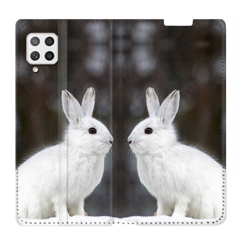 Housse Cuir Portefeuille Pour Samsung Galaxy A12 Lapin Blanc