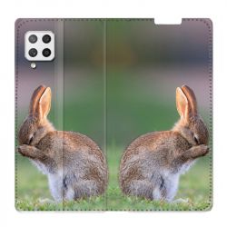 Housse Cuir Portefeuille Pour Samsung Galaxy A12 Lapin Marron