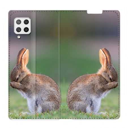 Housse Cuir Portefeuille Pour Samsung Galaxy A12 Lapin Marron