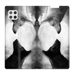 Housse Cuir Portefeuille Pour Samsung Galaxy A12 Loup Duo