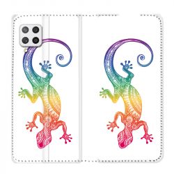 Housse Cuir Portefeuille Pour Samsung Galaxy A12 Animaux Maori Salamandre Color