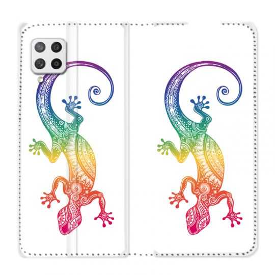 Housse Cuir Portefeuille Pour Samsung Galaxy A12 Animaux Maori Salamandre Color