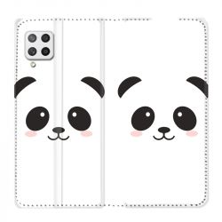 Housse Cuir Portefeuille Pour Samsung Galaxy A12 Panda Blanc