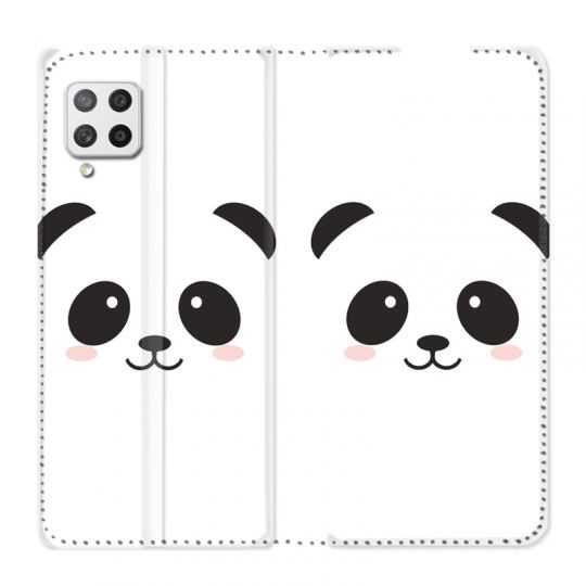 Housse Cuir Portefeuille Pour Samsung Galaxy A12 Panda Blanc