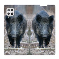 Housse Cuir Portefeuille Pour Samsung Galaxy A12 Sanglier Pin