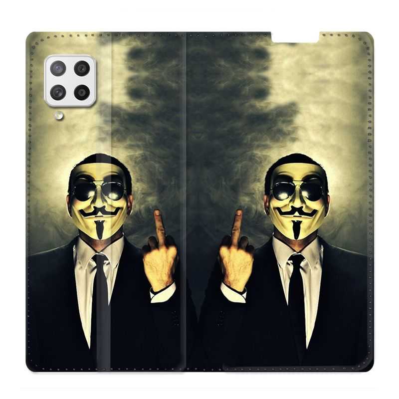 Housse Cuir Portefeuille Pour Samsung Galaxy A12 Anonymous Doigt