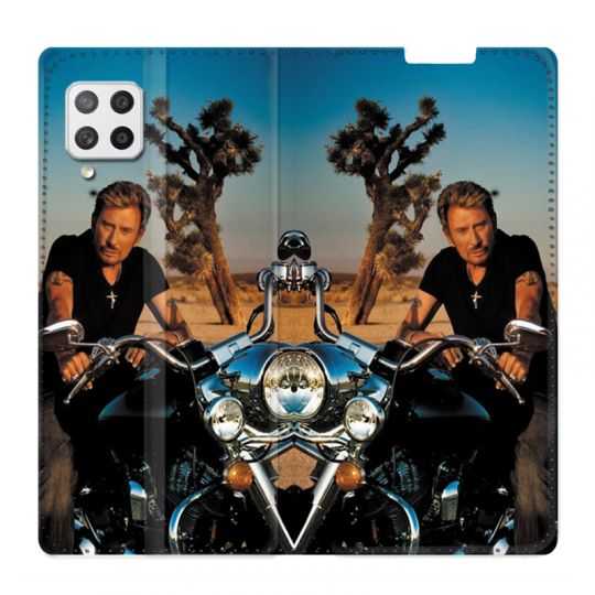 Housse Cuir Portefeuille Pour Samsung Galaxy A12 Johnny Hallyday Moto