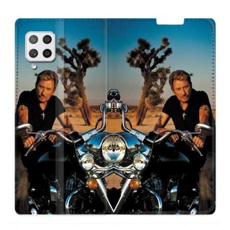 Housse Cuir Portefeuille Pour Samsung Galaxy A12 Johnny Hallyday Moto