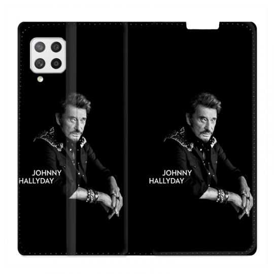 Housse Cuir Portefeuille Pour Samsung Galaxy A12 Johnny Hallyday Noir