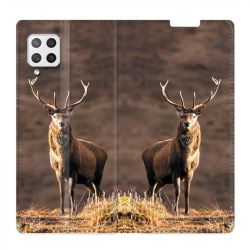 Housse Cuir Portefeuille Pour Samsung Galaxy A12 Chasse Chevreuil Blanc