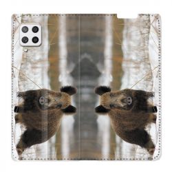 Housse Cuir Portefeuille Pour Samsung Galaxy A12 Chasse Sanglier Neige