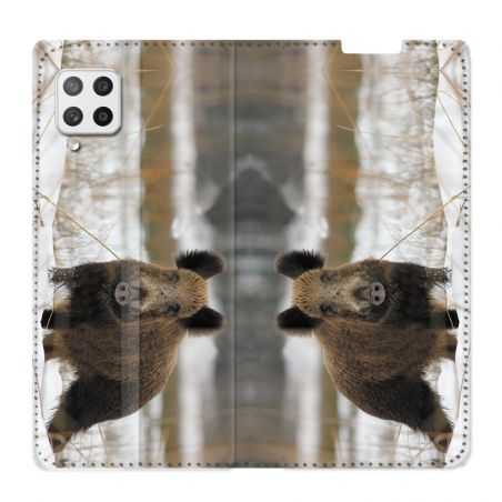 Housse Cuir Portefeuille Pour Samsung Galaxy A12 Chasse Sanglier Neige