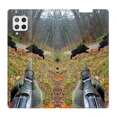 Housse Cuir Portefeuille Pour Samsung Galaxy A12 Chasse Vision Tir