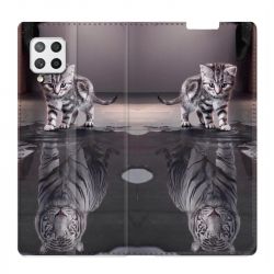 Housse Cuir Portefeuille Pour Samsung Galaxy A12 Chat Reflet