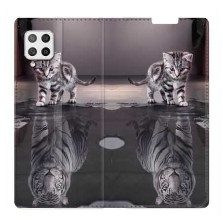 Housse Cuir Portefeuille Pour Samsung Galaxy A12 Chat Reflet