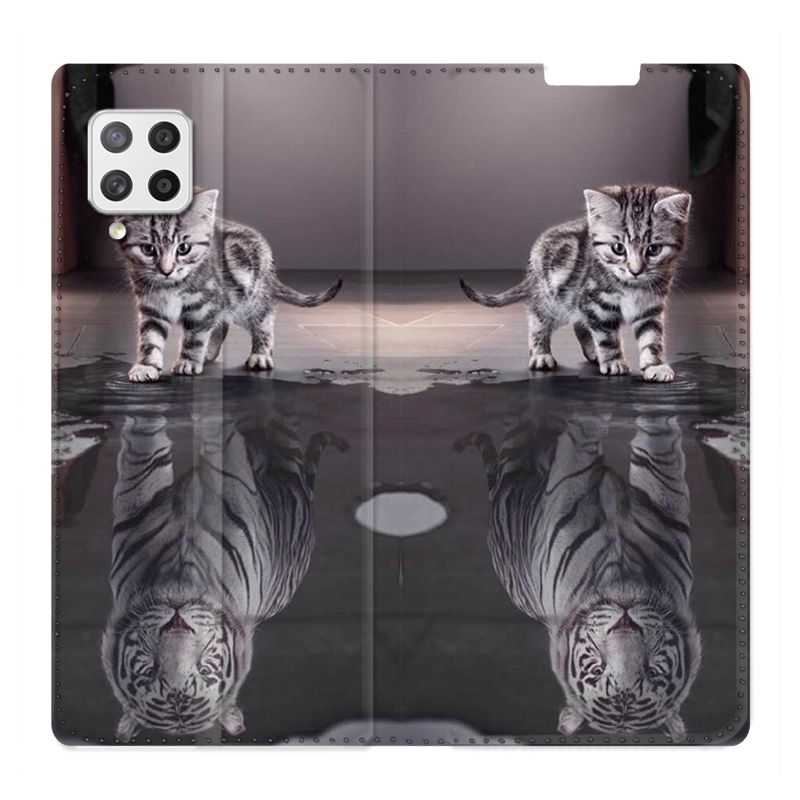 Housse Cuir Portefeuille Pour Samsung Galaxy A12 Chat Reflet