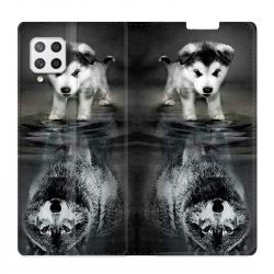 Housse Cuir Portefeuille Pour Samsung Galaxy A12 Chien Reflet