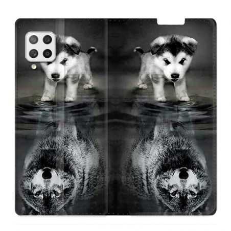 Housse Cuir Portefeuille Pour Samsung Galaxy A12 Chien Reflet