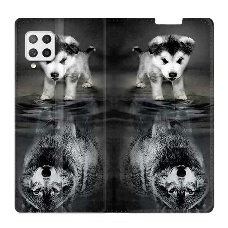 Housse Cuir Portefeuille Pour Samsung Galaxy A12 Chien Reflet