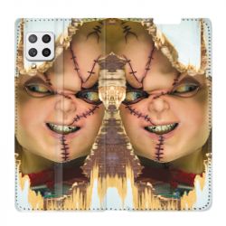 Housse Cuir Portefeuille Pour Samsung Galaxy A12 Chucky Blanc