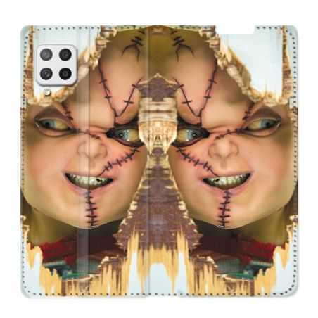 Housse Cuir Portefeuille Pour Samsung Galaxy A12 Chucky Blanc