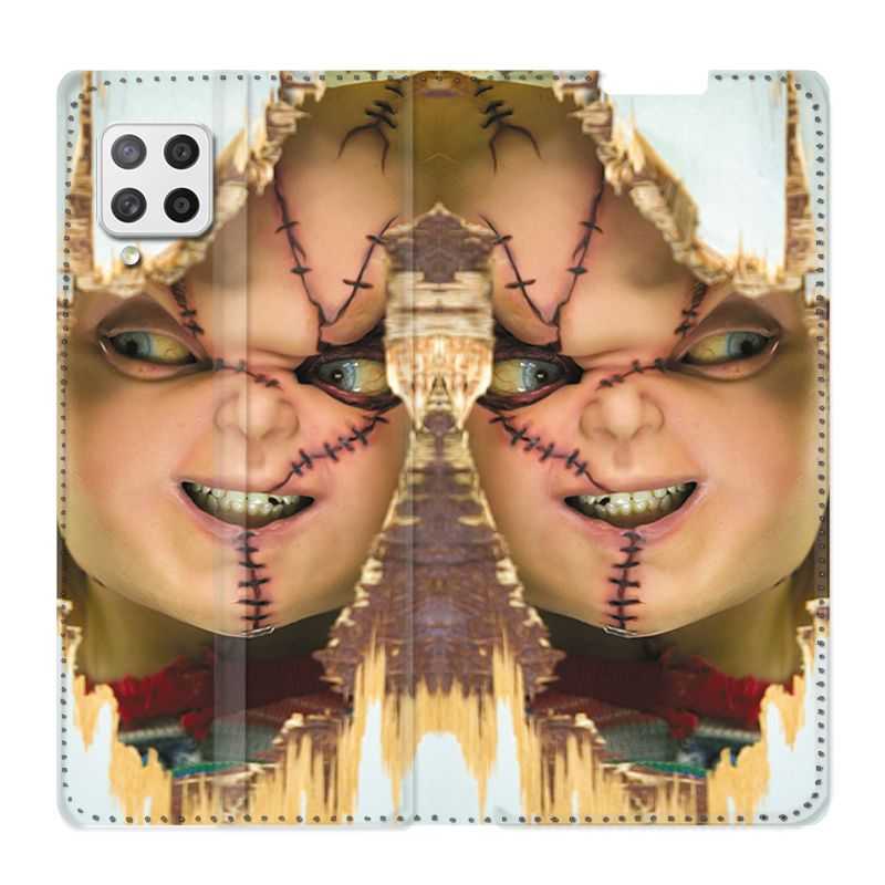 Housse Cuir Portefeuille Pour Samsung Galaxy A12 Chucky Blanc