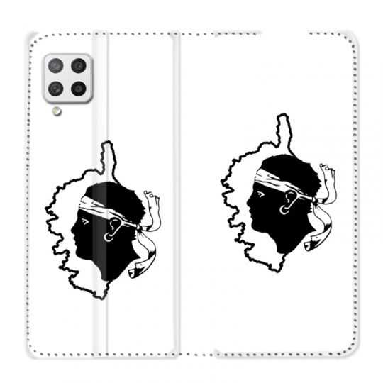 Housse Cuir Portefeuille Pour Samsung Galaxy A12 Corse Blanc