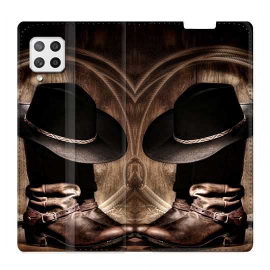 Housse Cuir Portefeuille Pour Samsung Galaxy A12 Cow Boy Chapeau
