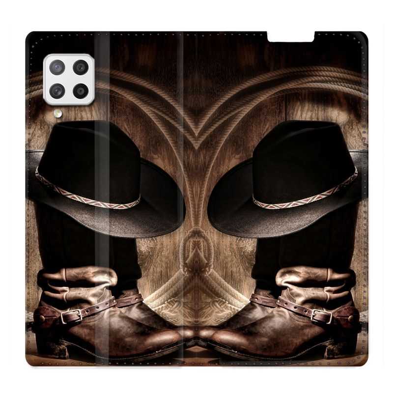 Housse Cuir Portefeuille Pour Samsung Galaxy A12 Cow Boy Chapeau