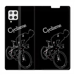 Housse Cuir Portefeuille Pour Samsung Galaxy A12 Cyclisme Ombre Blanche