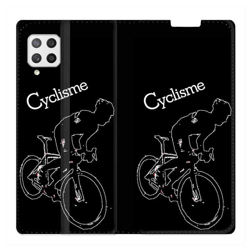 Housse Cuir Portefeuille Pour Samsung Galaxy A12 Cyclisme Ombre Blanche