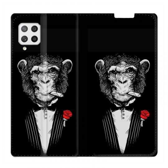 Housse Cuir Portefeuille Pour Samsung Galaxy A12 Decale Singe Mafia