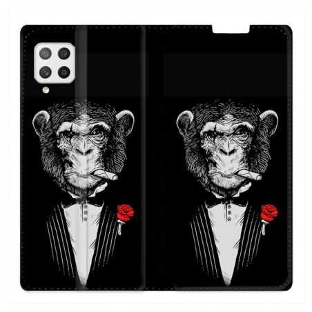 Housse Cuir Portefeuille Pour Samsung Galaxy A12 Decale Singe Mafia