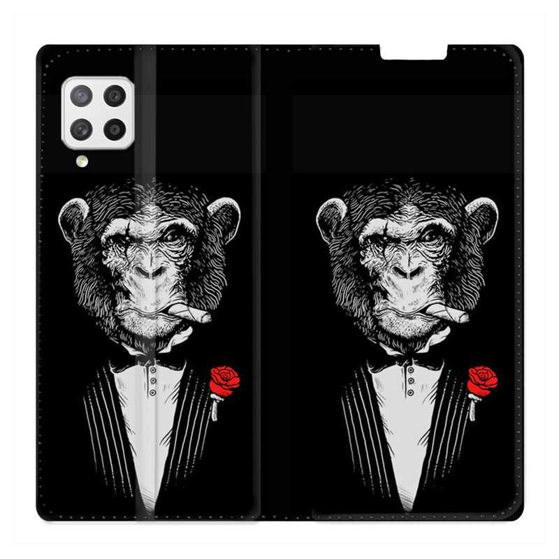 Housse Cuir Portefeuille Pour Samsung Galaxy A12 Decale Singe Mafia